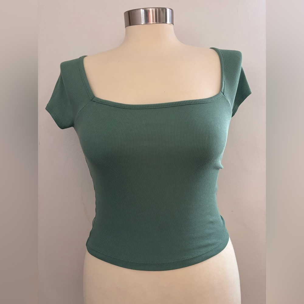 Madewell Teal Ribbed Square Neck Top